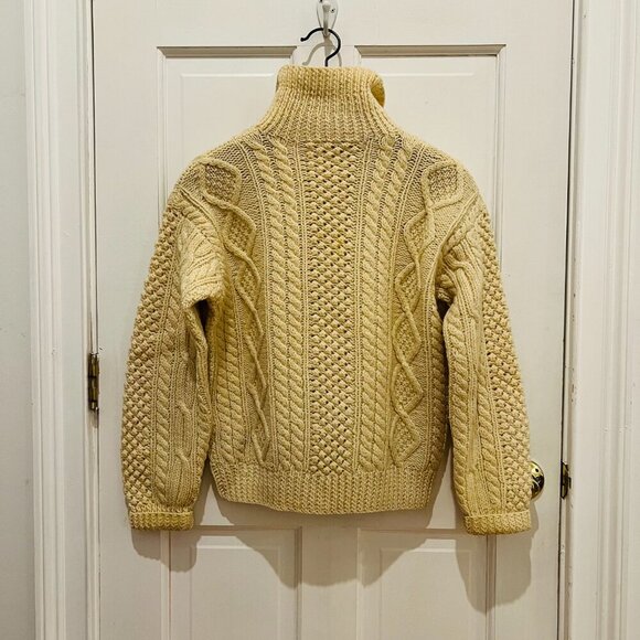 Vintage Cable Knit Knitted by Hand Ireland Thick Wool Ivory Sweater Size Small - Picture 5 of 16